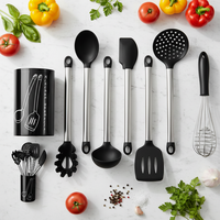 Ensemble d'ustensiles de cuisine en silicone, outils de cuisson antiadhésifs résistants à la chaleur, meilleur ensemble de batterie de cuisine avec acier inoxydable