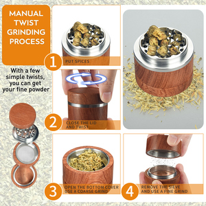 Moulin à épices manuel en bois de noyer et aluminium de 2,3 pouces, moulin à herbes de cuisine avec réglage de la grosseur - Product Image 3