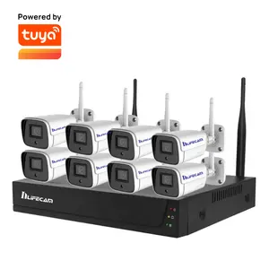 Kit IP WIFI 8 saluran 1080P, aplikasi pintar Tuya baru, kit nvr nirkabel sistem pengawasan keamanan DIY