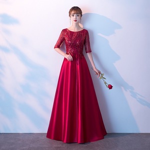 Women's Long Evening Gown Plus Size Slimming Stage Performance Wedding Dress Burgundy Gold Silver Black Champagne Acetate Fiber - Product Image 3