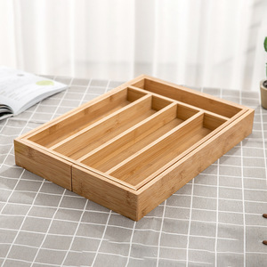 Organisateur de couverts en bambou rectangulaire 1L, boîte de rangement de bureau écologique sans couvercle, type sur pied - Product Image 3