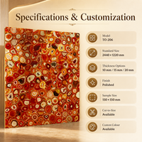 Dalle de Luxe en Agate Rouge Translucide Rétroéclairée pour Panneau Mural Décoratif, Plan de Bar, Carrelage de Sol pour Salon et Cuisine, Résistante au Feu et à l'Eau