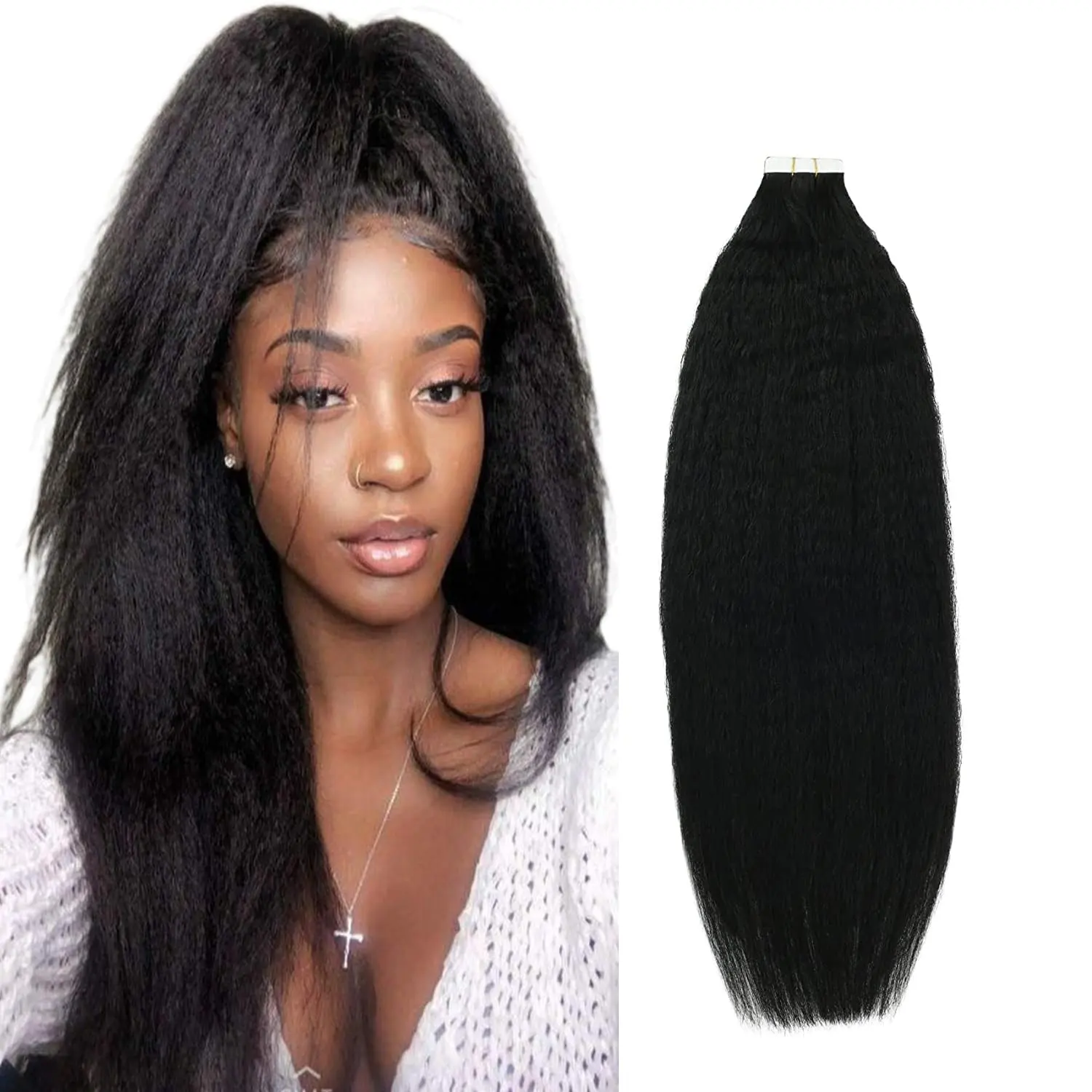 Hair Double Drown 100% Human Tape Ins Kinky Straight Tape In Hair Extensions