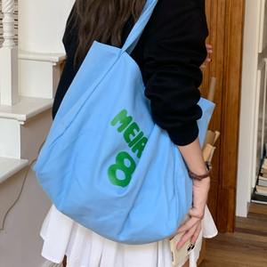 Canvas Tote Bag For Women Blue White Letter Print Large Capacity Shoulder Bag Everyday Use Summer 2024 - Product Image 4
