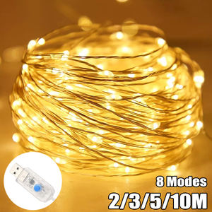 DC 12V fée guirlande lumineuse extérieure multi-brins 180 LED arrosoir étanche USB alimenté cascade chaud blanc luciole bouquet - Product Image 5
