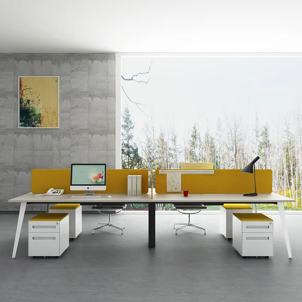 Modernオープンモジュラー4人ワークステーションオフィスデスク家具設計作業オフィステーブルメタルレッグとオフィススペース