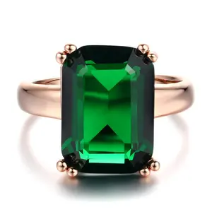 Элегантное кольцо с изумрудной огранкой 10*14 мм с крупным зеленым фианитом AAAAA, кольцо для помолвки и вечеринки с бриллиантом R700