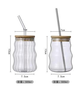 Vaso de Vidrio Resistente al Calor, Transparente, para Té, Leche, Café, Agua, con Rayas - Product Image 6