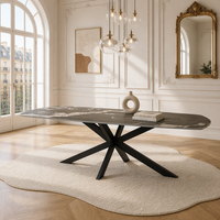 Table à manger rectangulaire en pierre frittée avec pieds en métal noir en forme d'araignée, mobilier de salle à manger moderne en dalle de roche, support OEM