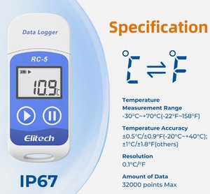 <span class=keywords><strong>Elitech</strong></span> เครื่องบันทึกข้อมูลอุณหภูมิ <span class=keywords><strong>RC</strong></span>-<span class=keywords><strong>5</strong></span> USB แบบใช้ซ้ำได้22F ในสต็อกเครื่องบันทึกอุณหภูมิ158F - Product Image 4