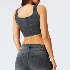 New Arrival Vintage Washed <b>square</b> <b>Neck</b> Cropped <b>Tank</b> Button Down Denim Corset <b>Top</b> for Women - Product Image 2
