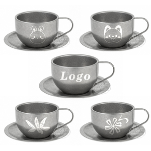 Tasse à café vintage givrée en métal 180-280 ml, ensemble de tasses à cappuccino, expresso et thé en acier inoxydable SS304 avec assiette et cuillère - Product Image 5