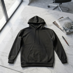 Sweat-shirt à capuche décontracté en maille épaisse 260g avec épaules tombantes et poches, personnalisable avec logo par impression par transfert thermique pour team building - Product Image 3