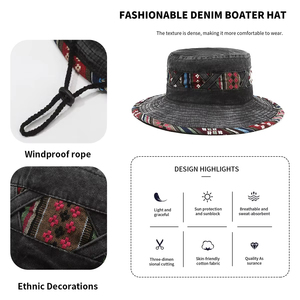 Sombrero <span class=keywords><strong>de</strong></span> Pescador Étnico Personalizado, <span class=keywords><strong>de</strong></span> Moda para Primavera y Verano, para Exteriores, Estilo Retro, con Borde Grande, Efecto Desgastado - Product Image 4