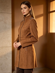 Abrigo de moda para mujer con cuello alto y cremallera completa, corte entallado, estilo deportivo casual, ideal para otoño e invierno, uso diario y viajes. - Product Image 2