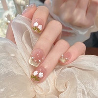 Diseño #61 #65 #69 #97 pintura a mano tulipanes flor arte de uñas hecho a mano 10 Uds brillo ojo de gato uñas artificiales cubierta completa puntas de uñas