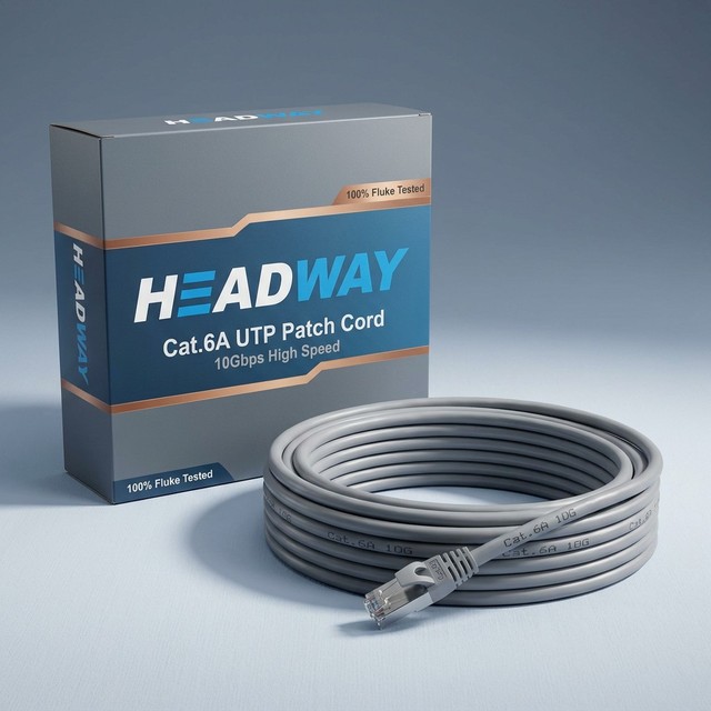 HEADWAY Cat6a Ethernet Patch Cord High Speed 10Gbps UTP Network Cable Grey PVC RJ45 for Data Center