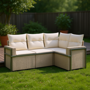 Conjunto de Sofá de Jardín D0100XF6X76, Ratán Sintético PE Beige, Estructura de Acero, 4 Plazas, Muebles de Exterior, Diseño Contemporáneo - Product Image 2