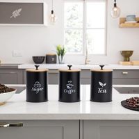 Lot de 3 Couvercle Sucre Thé Café Boîtes Scellées Cuisine En Gros Bocaux En Acier Galvanisé Boîte En Étain Cuisine Bambou Alimentaire Vintage