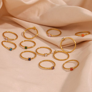 Anillo Impermeable que No se Deslustra, Chapado en Oro de 14k y 18k, Anillos de Moda de Acero Inoxidable 316L con Piedra de Nacimiento para Mujer - Product Image 4