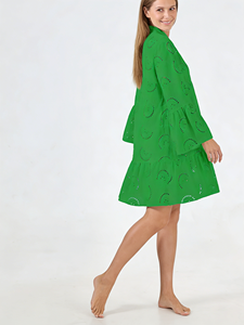 Vestido de punto de algodón holgado de talla grande 2026 con cuello en V, mangas acampanadas, bordado, largo hasta la rodilla, lavable, corte A, para uso diario, primavera, verano, otoño - Product Image 2