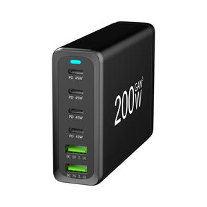 Produit de vendeur chaud sur <span class=keywords><strong>Amazon</strong></span> GaN <span class=keywords><strong>chargeur</strong></span> 200W USB C <span class=keywords><strong>chargeur</strong></span> mural Station PD charge rapide pour iPhone <span class=keywords><strong>Samsung</strong></span> Xiaomi pour le meilleur - Product Image 1
