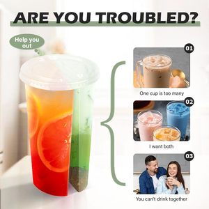 Wholesale 500ml 700ml Boba Share Coffee <b>Cups</b> Double Disposable <b>Plastic</b> Split Twins <b>Cup</b> - Product Image 3