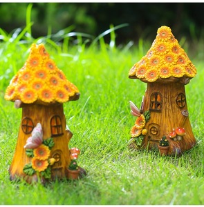 Artesanía de resina de arte popular <span class=keywords><strong>estatuas</strong></span> de Casa de jardín de hadas <span class=keywords><strong>con</strong></span> luces solares figuritas de cabaña al aire libre de resina y adornos de césped de casa del árbol - Product Image 3