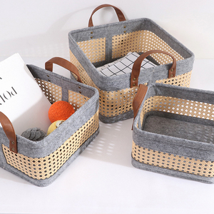 New design wholesale other home storage & organization plastic rattan laundry basket woven felt storage holders with pu handle