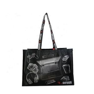 Sac de courses en non-tissé recyclé avec longue poignée, design simple, sac en RPET laminé - Product Image 1
