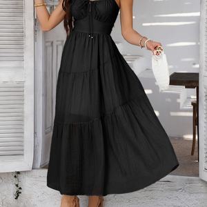 Vestido de tirantes sin tirantes de cintura alta para mujer 2025, estilo informal de Color sólido para vacaciones de primavera y verano, Frente teñido liso europeo - Product Image 5