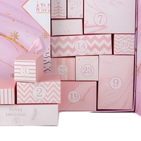 Boîte cadeau calendrier à double porte rigide en papier couché rose personnalisé, impression quadricolore, finition plastifiée pour emballage d'anniversaire ou de mariage