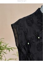 Cheongsam de estilo chino Top Retro camisa fina nuevo estilo chino Cheongsam Top negro Jacquard corto moda ropa de mujer