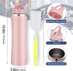 600ml Stainless Steel Water Bottle with Straw Double Walled Insulated Water Bottles <b>Drink</b> <b>Flasks</b> Leakproof Keep <b>Drinks</b> <b>Hot</b> Cold - Product Image 4