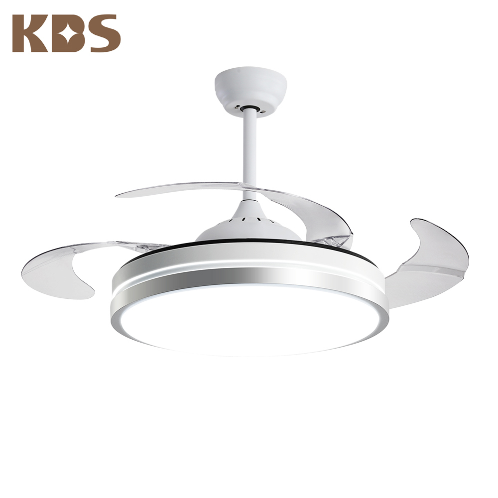 KBS 42 Inch Ceiling Fan White Modern Smart Ceiling Lamp with Fan Retractable Invisible Ceiling Fan with Remote