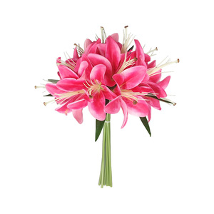 Bouquet de 6 tiges de lys artificiel en tissu de soie de 30 cm, fausse lys de montagne avec 6 feuilles pour la maison, les mariages et les fêtes - Product Image 5