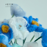 JOYYE-Fleurs tricotées de luxe faites à la main en mohair 3D, décor floral pour bouquet de mariée, chapeau écharpe, embellissement, fleurs bleues au crochet