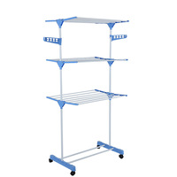 Séchoir en tissu pliable bleu à 4 niveaux cintre debout intérieur avec support de séchage de vêtements suspendu pliable à voilure