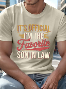 T-shirt estiva da uomo taglie forti con stampa 'I'm Favorite Son Law', casual, a maniche corte, in poliestere satinato, girocollo, vestibilità ampia, ad asciugatura rapida - Product Image 4