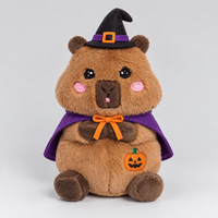 Peluche Capybara Mignonne Personnalisée pour Halloween, avec Chapeau de Sorcière et Broderie Citrouille, en Polyester Durable et Doux, Faite à la Main, pour Décoration