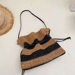 Sac de plage rayé en paille, bandoulière unique, crocheté à la main, pour femmes, style décontracté, par les fabricants de sacs de plage - Product Image 5