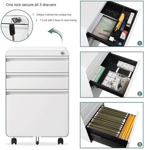 <span class=keywords><strong>Meuble</strong></span> de rangement bas pour bureau, armoire à dossiers mobile en métal à <span class=keywords><strong>3</strong></span> <span class=keywords><strong>tiroirs</strong></span>, armoire à dossiers en acier, armoire à <span class=keywords><strong>tiroirs</strong></span> mobile en métal - Product Image 5