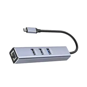 USB3.0 Type C to LAN RJ45 Adapter 4 Port USB 2.0 Hub 100Mbps USB C Hub Ethernet for Laptop PC Tablet