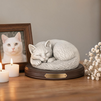 Urne funéraire personnalisée en résine écologique en forme de lion/chat pour bébé, adulte ou animal de compagnie – Souvenir commémoratif fait main pour la décoration intérieure
