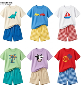 ชุดเสื้อผ้าฝ้ายฤดูร้อนสำหรับเด็ก คอกลม แขนสั้น คละสีและลายพิมพ์ 3 ไซส์ 3-6 ปี - Product Image 2