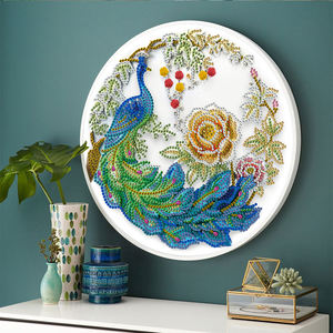 Peacock design round glass frame hanging Diamond Painting nappe ciondolo <span class=keywords><strong>trapani</strong></span> parziali pittura mosaico punto croce kit regalo - Product Image 4