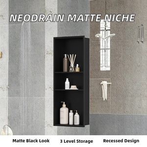 ชั้นวางของในห้องน้ำแบบฝังผนัง 3 ชั้น รุ่น <span class=keywords><strong>Neodrain</strong></span> ขนาด 30x12 นิ้ว ดีไซน์ทันสมัย ทนทาน สีดำด้าน ไม่ต้องใช้กระเบื้อง - Product Image 2