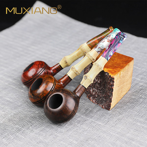 Muxiang Wooden Tobacco Pipe Straight Type Bamboo Jointed Colorful Mouthpiece Handmade Smoking Pipe - Product Image 3