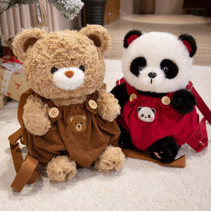 工場直送のかわいい動物型クロスボディショルダーバッグ、超ソフトなポリエステル素材で、ぬいぐるみのテディベアやパンダが付いています。 - Product Image 1