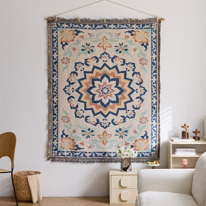 Tapisserie murale bohème en coton tissé, motif floral abstrait, décoration rectangulaire à suspendre pour salon, chambre et intérieur - Product Image 2